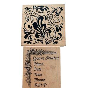 Inkadinkado Swirl Rubber Stamp Set You're Invited & Floral Frames
